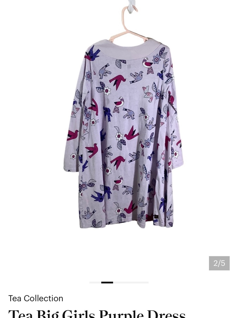 Tea Collection Lavender Long-Sleeve Dress with Pink and Navy Birds